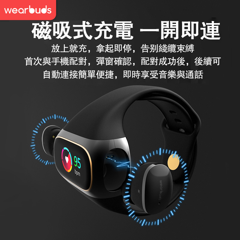 Wearbuds腕戴充電真無線藍牙耳機智能睡眠跟踪健身運動手環二合一